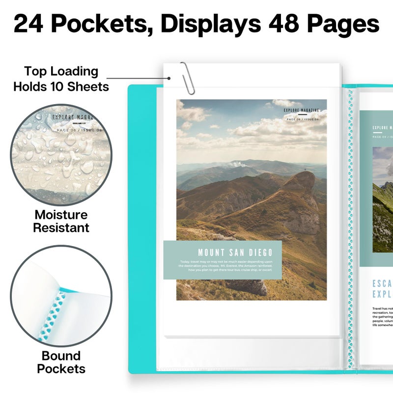 Dunwell Small Presentation Book 5.5x8.5 (2-Pack, Aqua), 24 Pockets Display 48 Half Size Pages, Plastic Binders with Sleeves, 5.5 x 8.5 Mini Booklets, Acid-Free Poly - Image 5